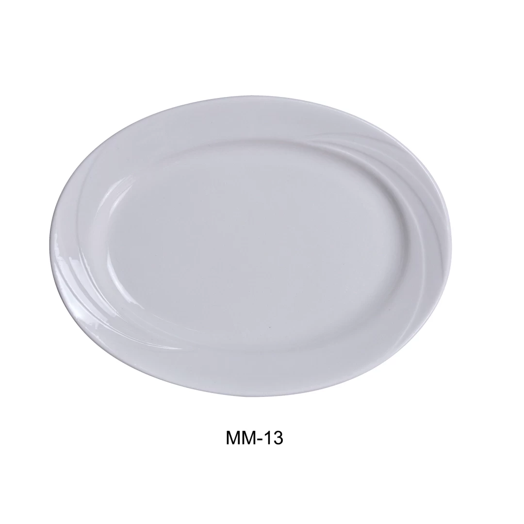 Yanco MM-13 Miami Oval Platter, 11.75" Length X 8.75" Width, Porcelain, Bone White, Pack of 12