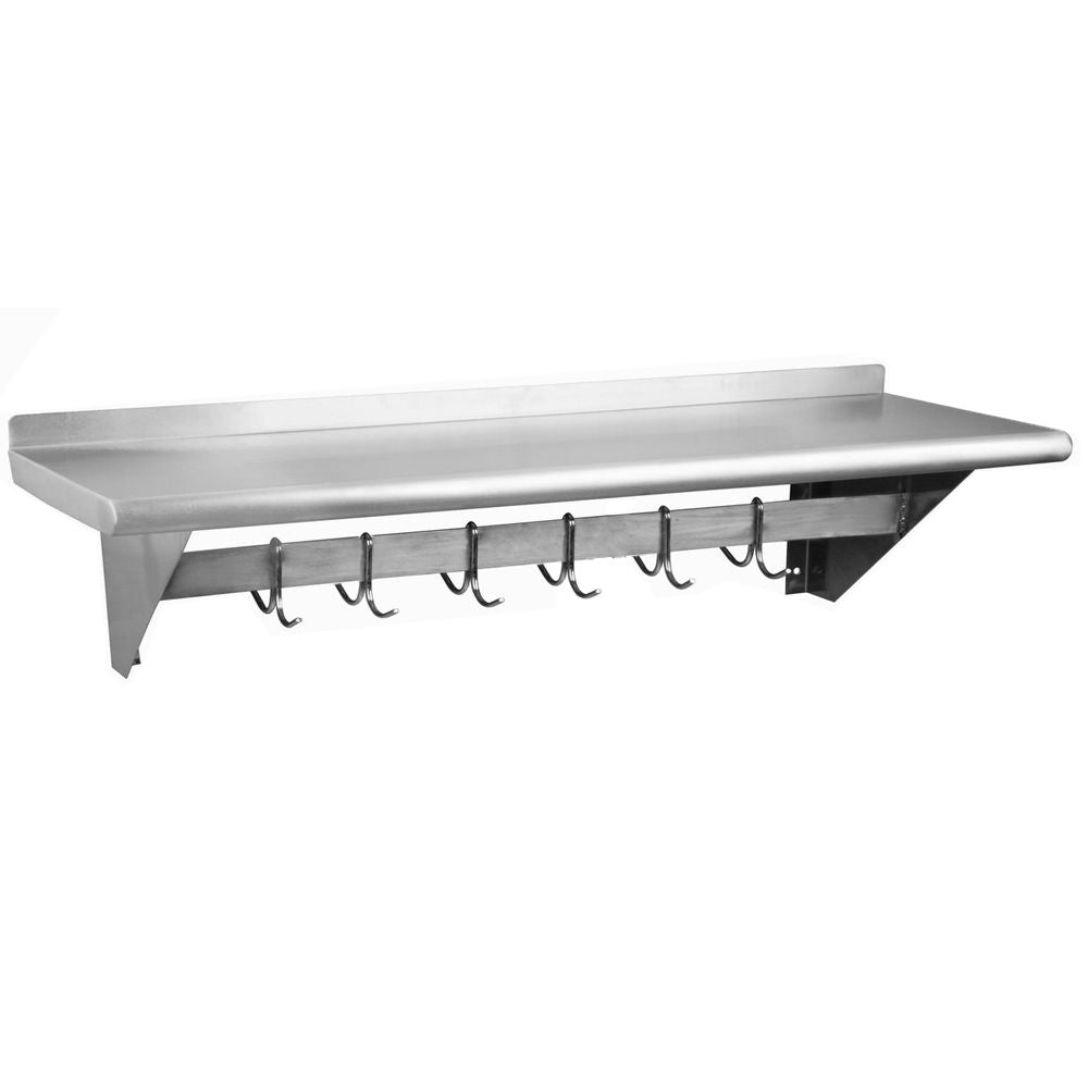 Prepline PWS-1472-PR 14"D x 72"L Stainless Steel Wall-Mount Shelf with Pot Rack