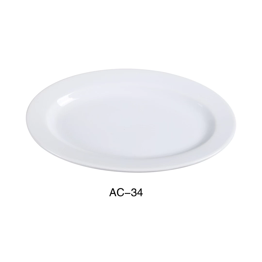 Yanco AC-34 Abco Oval Platter, 9.5" Length X 6.5" Width, Porcelain, Super White, Pack of 24