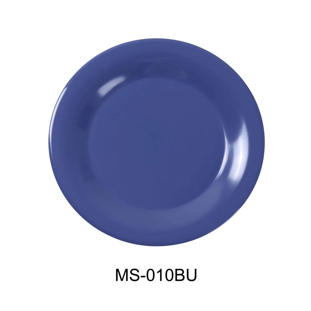 Yanco MS-010BU Mile Stone Wide Rim Round Plate, 10.5" Diameter, Melamine, Bule Color, Pack of 24