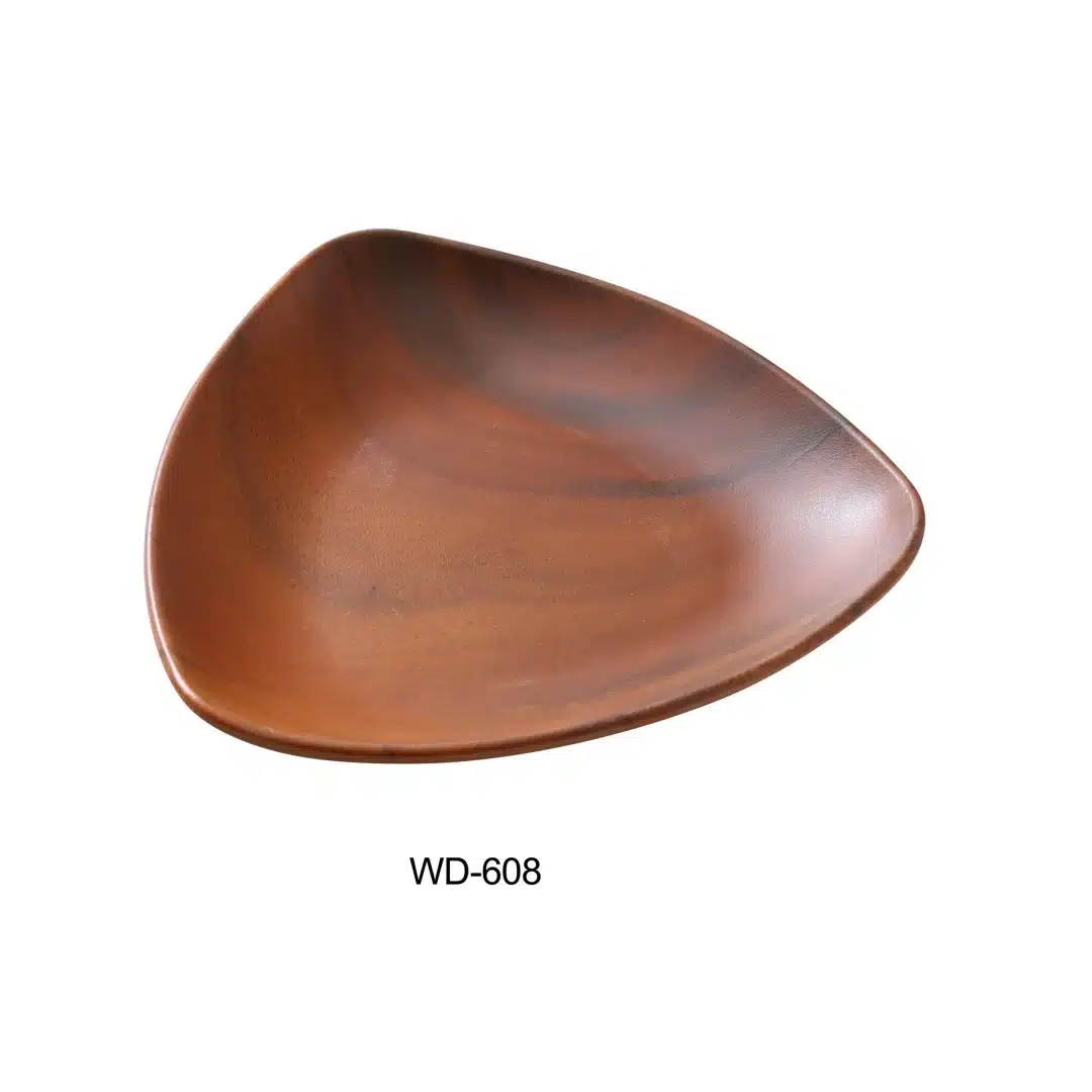Yanco WD-608 8" Triangular Deep Plate 16 Oz, 1.25" Height, Melamine, Wood Look Finish, Pack of 48