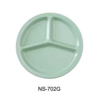 Yanco NS-702G Nessico 3-Compartment Plate, 10" Diameter, Melamine, Green Color, Pack of 24