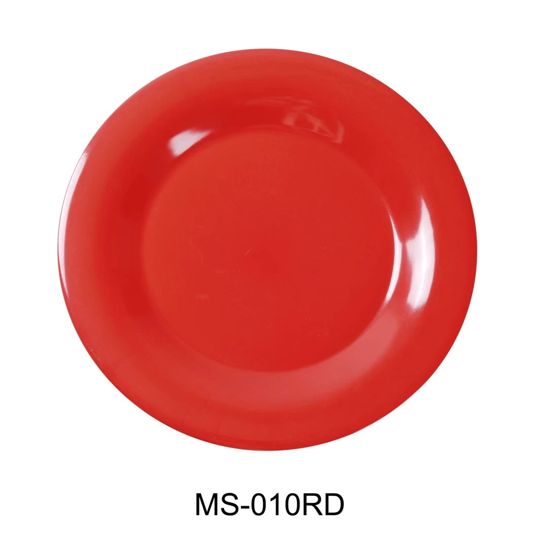Yanco MS-010RD Mile Stone Wide Rim Round Plate, 10.5" Diameter, Melamine, Orange Red Color, Pack of 24