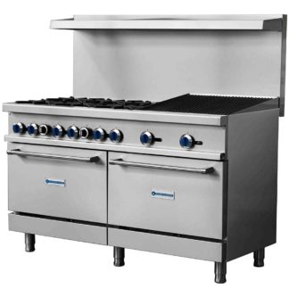 Standard Range SR-R60-24CB 60" Natural Gas Commercial Range with 6 Burner, 24" Charbroiler, 2 Oven - 306,000 BTU