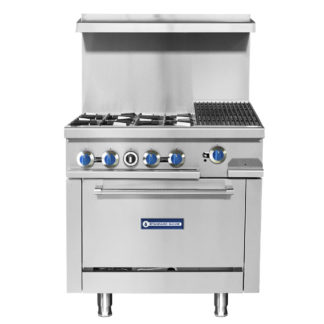 Standard Range SR-R36-12CB-LP 36" Liquid Propane Commercial Range with 12" Char-Broiler Top, 4 Burners, 1 Oven - 188,000 BTU