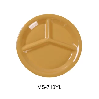 Yanco MS-710YL Mile Stone Three Compartment Plate, 10.25" Diameter, Melamine, Yellow Color, Pack of 24