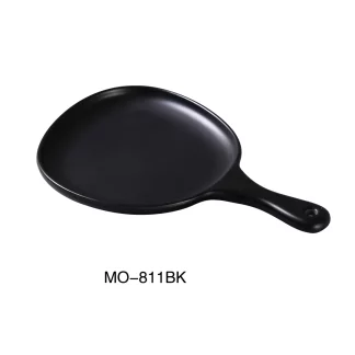 Yanco MO-811BK Moderne 14" X 10" X 1 1/4" Pan Plate With Handle Black, Melamine, Matte Finish, Pack of 12