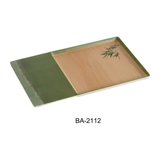 Yanco BA-2112 Bamboo Style Collection, 12.5" X 7.25" Rectangular Plate, 1/2" Height, Melamine, Pack of 12