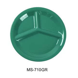 Yanco MS-710GR Mile Stone Three Compartment Plate, 10.25" Diameter, Melamine, Green Color, Pack of 24