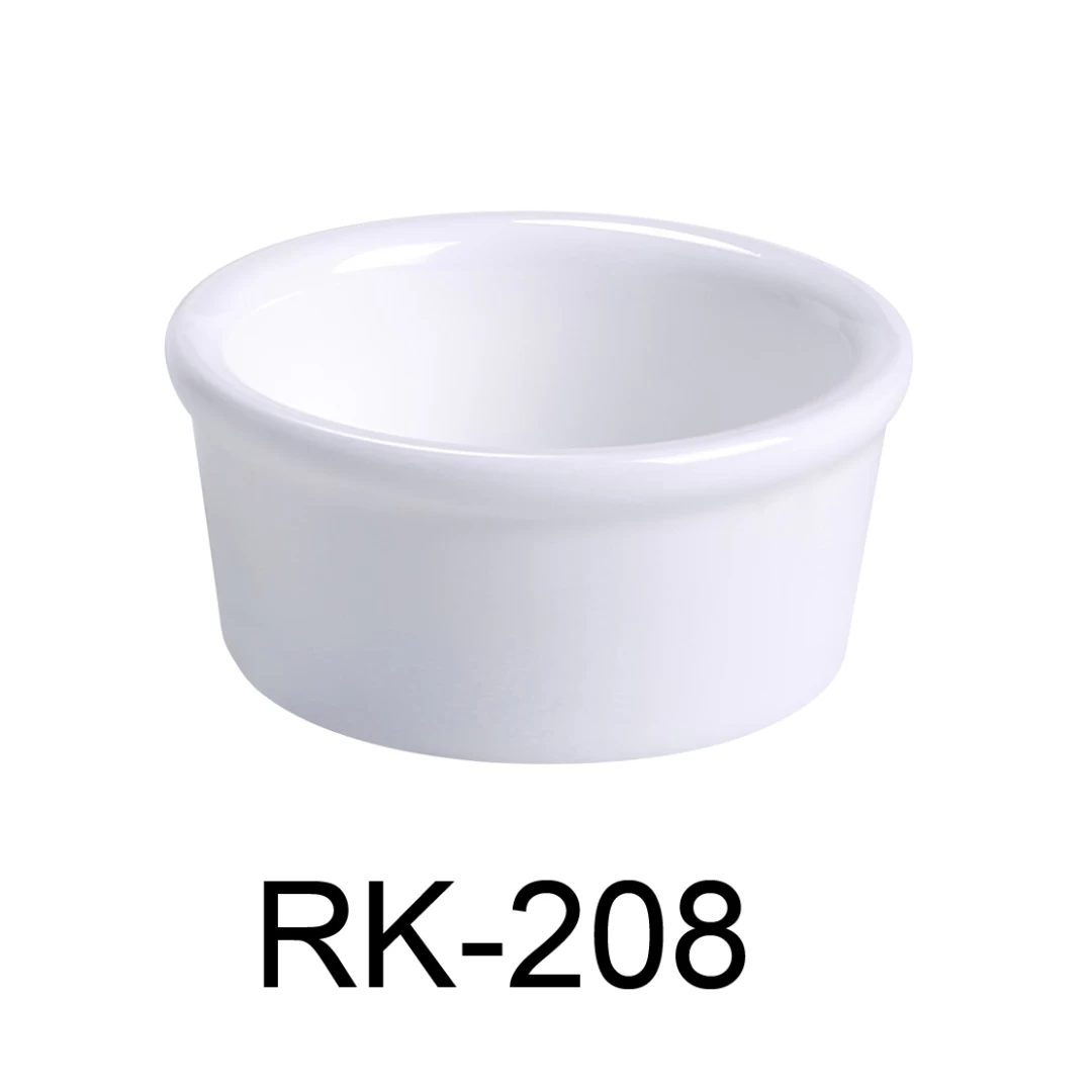 Yanco RK-208 Ramekin, Smooth, 8 Oz Capacity, 4.125" Diameter, 2" Height, Porcelain, Super White Color, Pack of 36