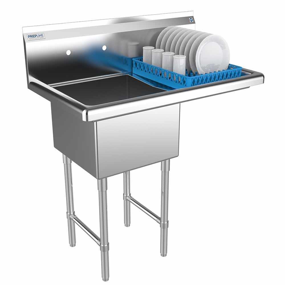 Prepline XS1C-1818-R 38" Stainless Steel One Compartment Commercial Sink with Right Drainboard - 18" x 18" Bowl