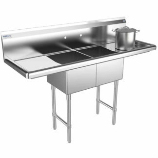 Prepline XS2C-1416-LR 52" Stainless Steel Two Compartment Commercial Sink with Left and Right Drainboard - 14" x 16" Bowls