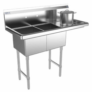 Prepline XS2C-1416-R 42" Stainless Steel Two Compartment Commercial Sink with Right Drainboard - 14" x 16" Bowls