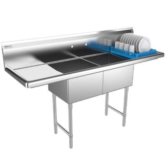 Prepline XS2C-1818-LR 72" Stainless Steel Two Compartment Commercial Sink with Left and Right Drainboard - 18" x 18" Bowls