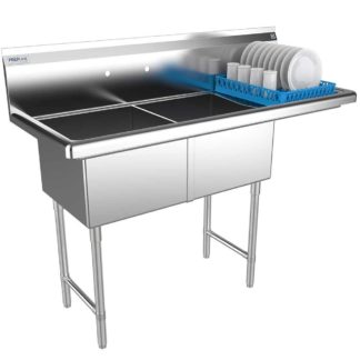 Prepline XS2C-1416-LR 62" Stainless Steel Two Compartment Commercial Sink with Right Drainboard - 18" x 18" Bowls