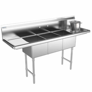 Prepline XS3C-1416-LR 66" Stainless Steel Three Compartment Commercial Sink with Left and Right Drainboard - 14" x 16" Bowls