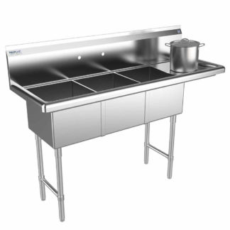 Prepline XS3C-1416-R 56" Stainless Steel Three Compartment Commercial Sink with Right Drainboard - 14" x 16" Bowls