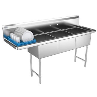 Prepline XS3C-1818-L 74" Stainless Steel 3 Compartment Commercial Sink with Left Drainboard - 18" x 18" Bowls