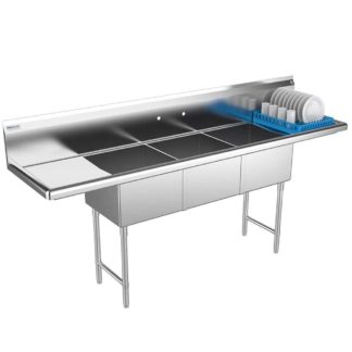Prepline XS3C-1818-LR 90" Stainless Steel Three Compartment Commercial Sink with Left and Right Drainboard - 18" x 18" Bowls