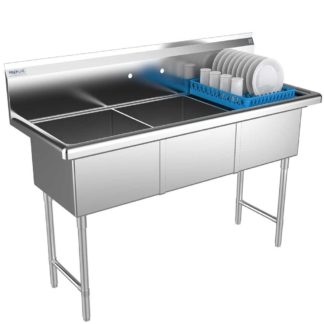 Prepline XS3C-1416-L 56" Stainless Steel Three Compartment Commercial Sink with Left Drainboard - 14" x 16" Bowls