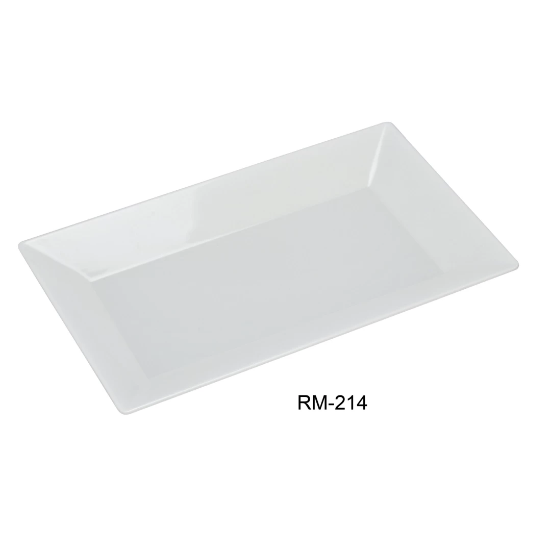 Yanco RM-214 Rome Rectangular Plate, 14" Length, 8" Width, Melamine, White Color, Pack of 12