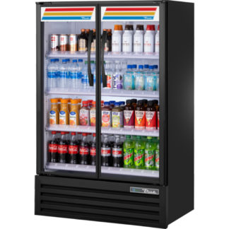True TVM-36SL-HC~VM03 36" Two Section Glass Door Merchandiser, (2) Left/Right Hinge Doors, Black, 115v