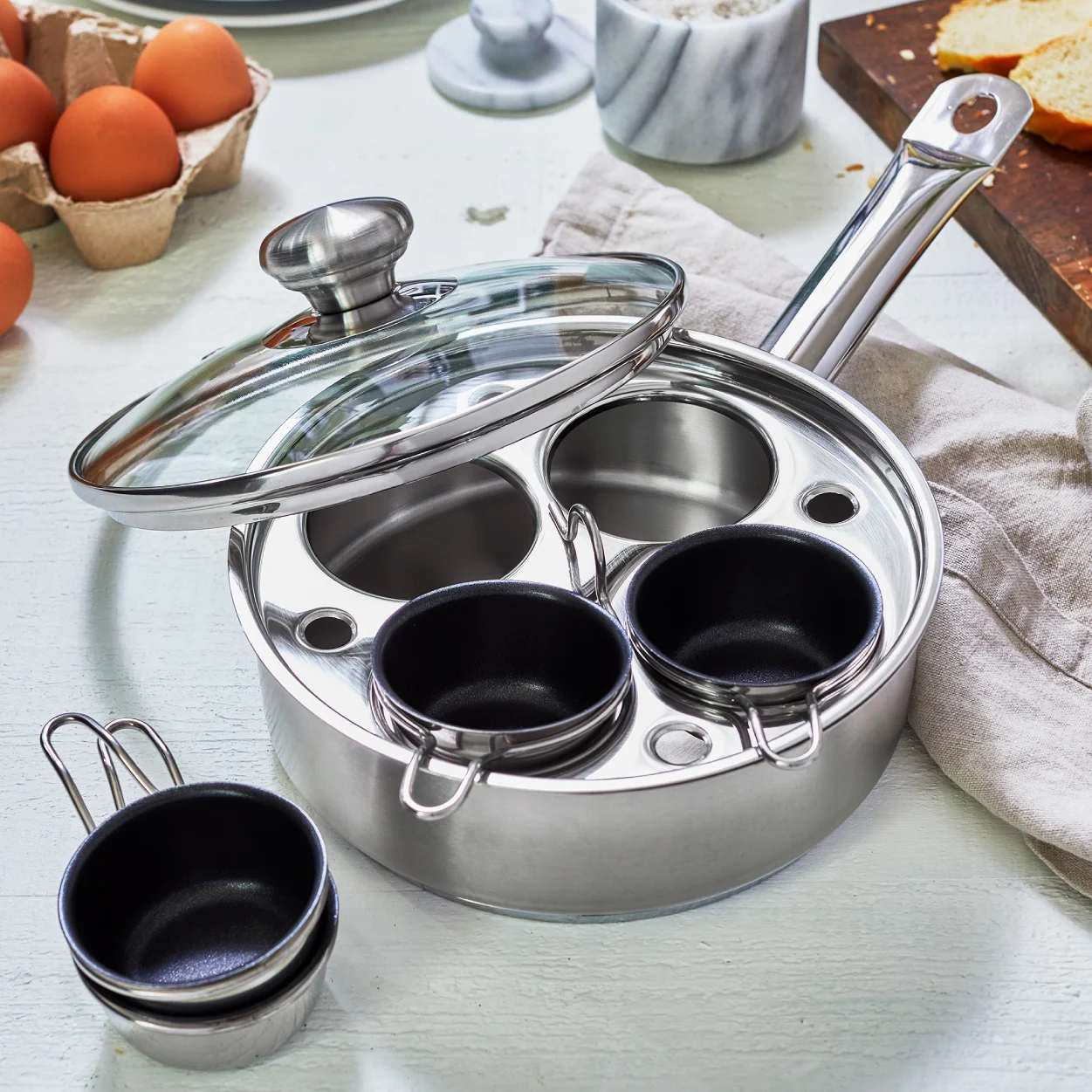 Demeyere 48424A-48524 Four-Cup Egg Poacher Set, Silver - Image 2