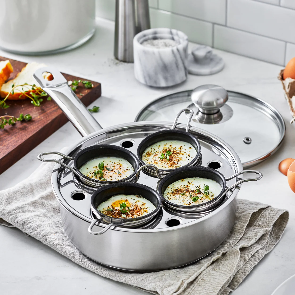 Demeyere 48424A-48524 Four-Cup Egg Poacher Set, Silver - Image 3