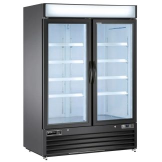 Maxx Cold MVMR48B 54" V-Series Two Section Glass Door Merchandiser - (2) Left/Right Hinge Doors, Black, 115V / 60Hz / 1Ph